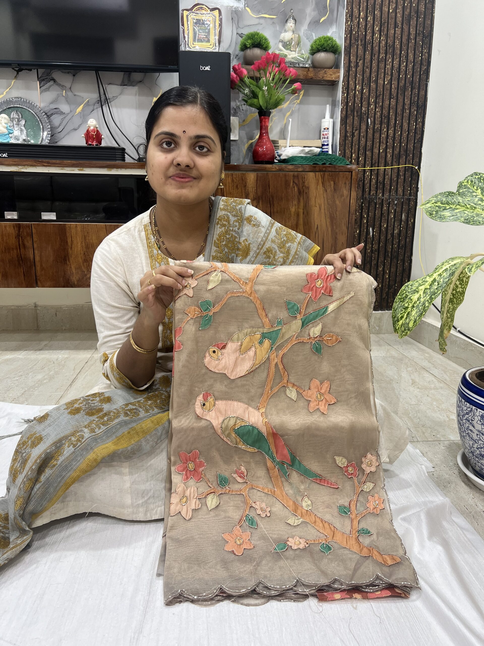 Fancy organza appliqué work - Image 2