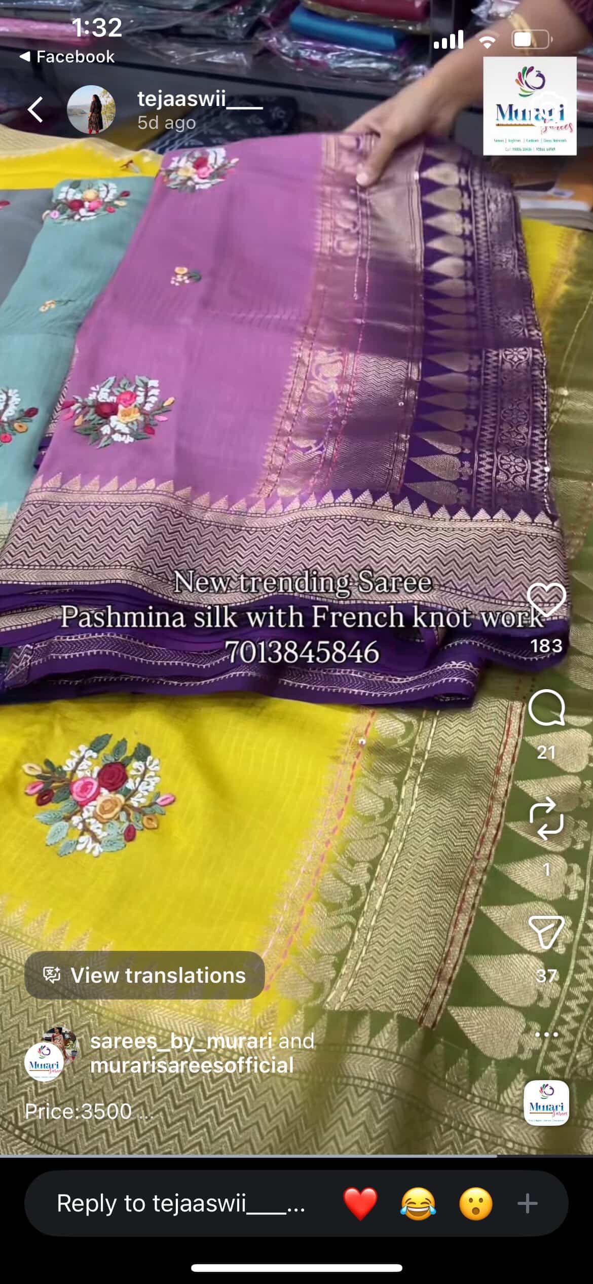 Pashmina French knot work saree