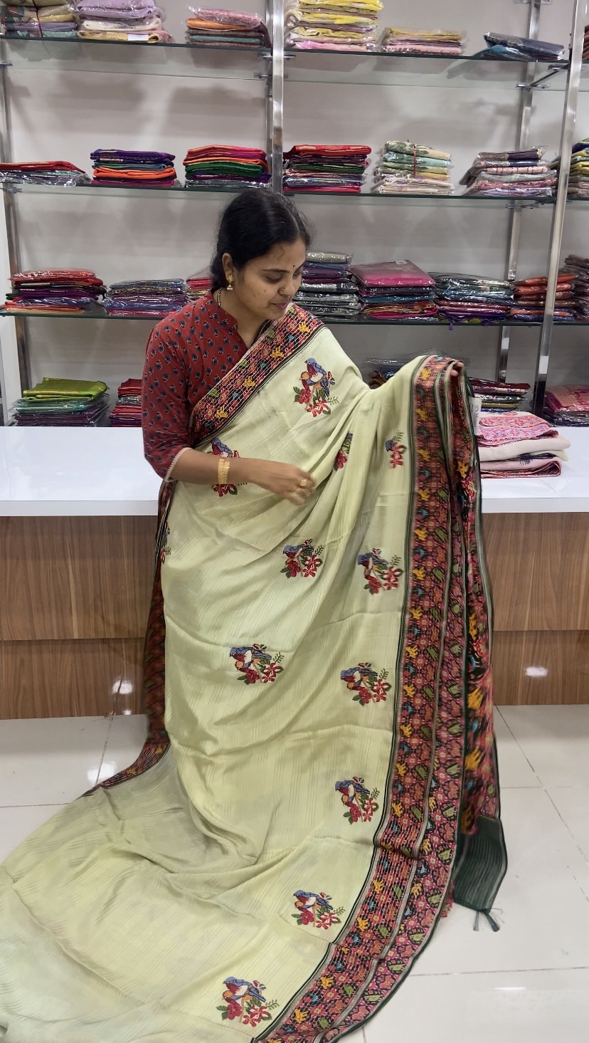 Designer crape petitpoint work saree