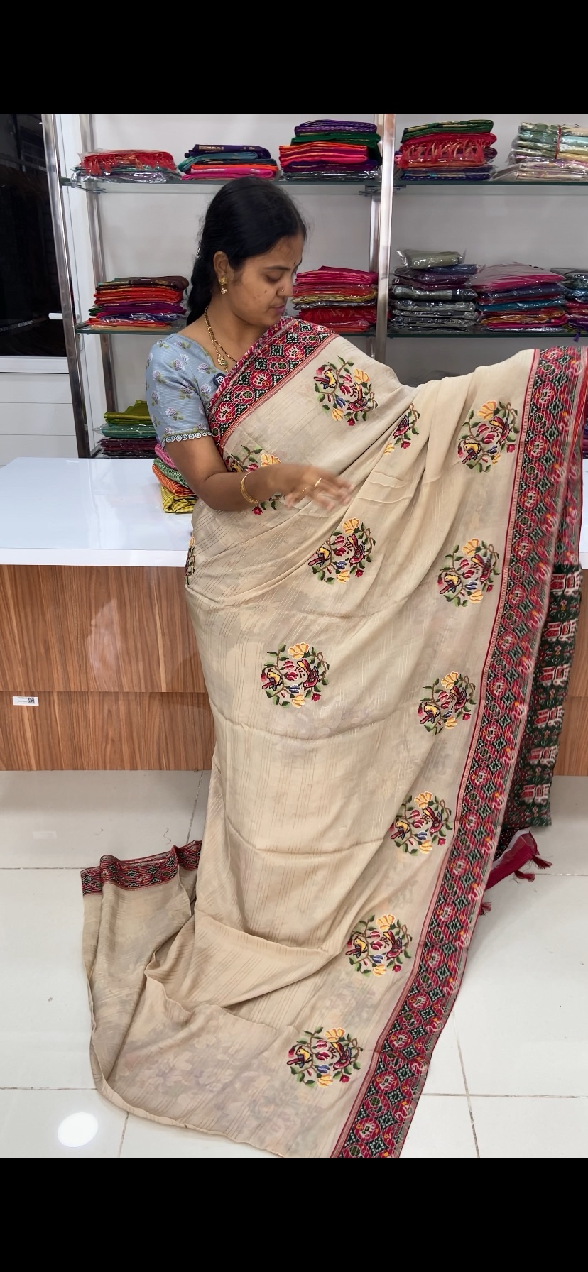Designer pure crape petitpoint work saree