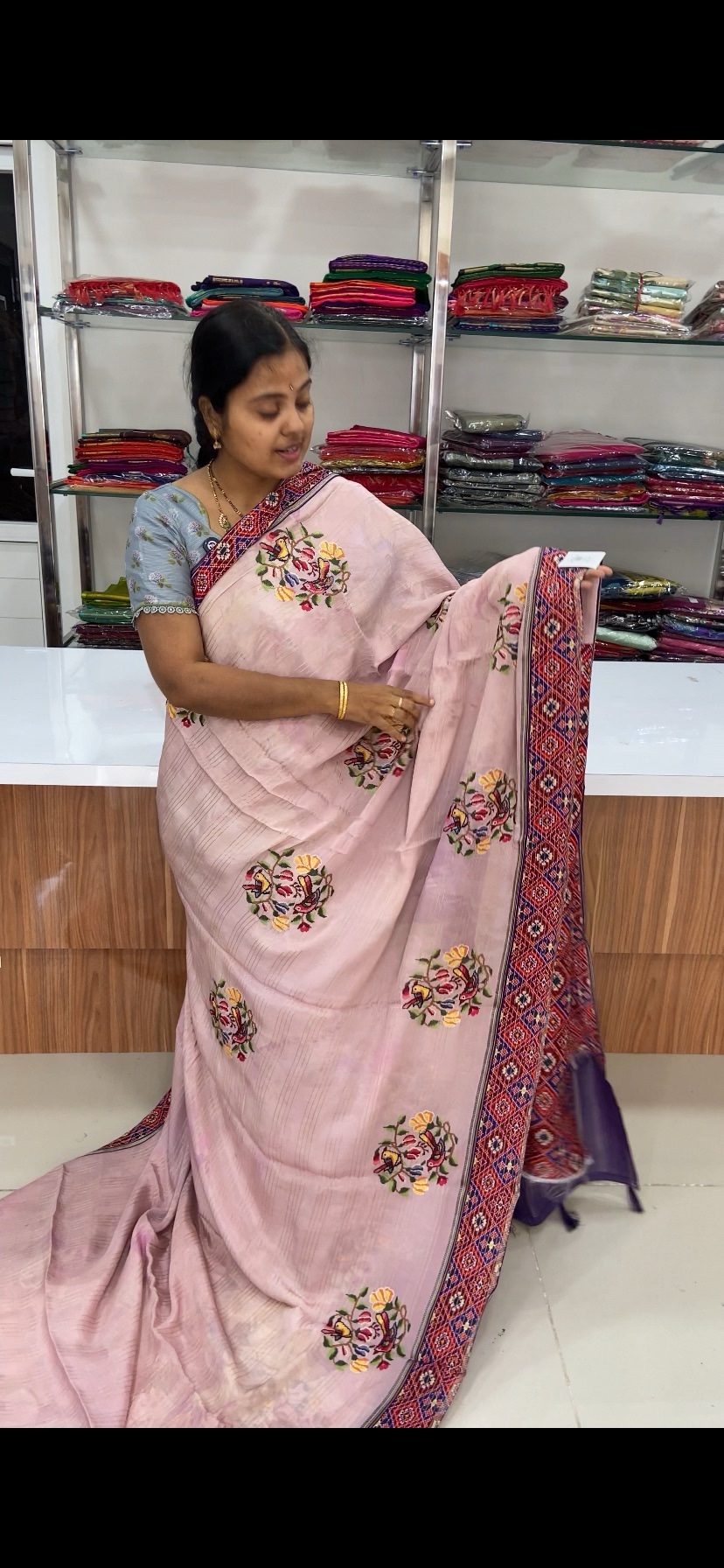 Designer pure crape petit point work saree