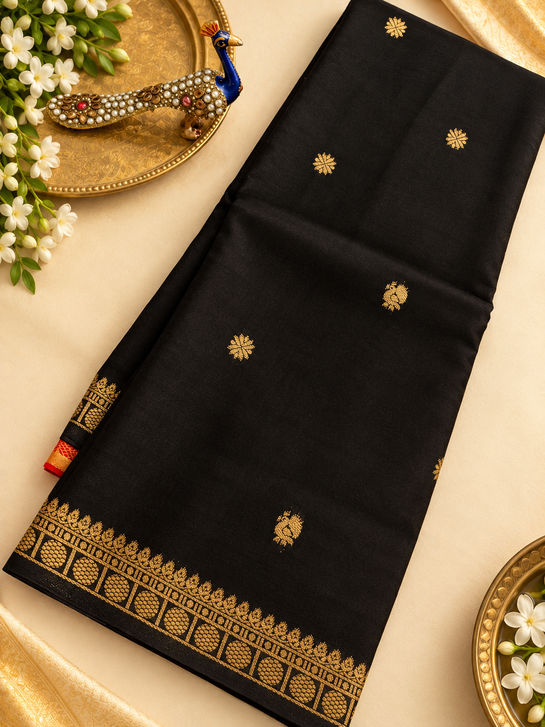 Viscose crape Rudraksha borders