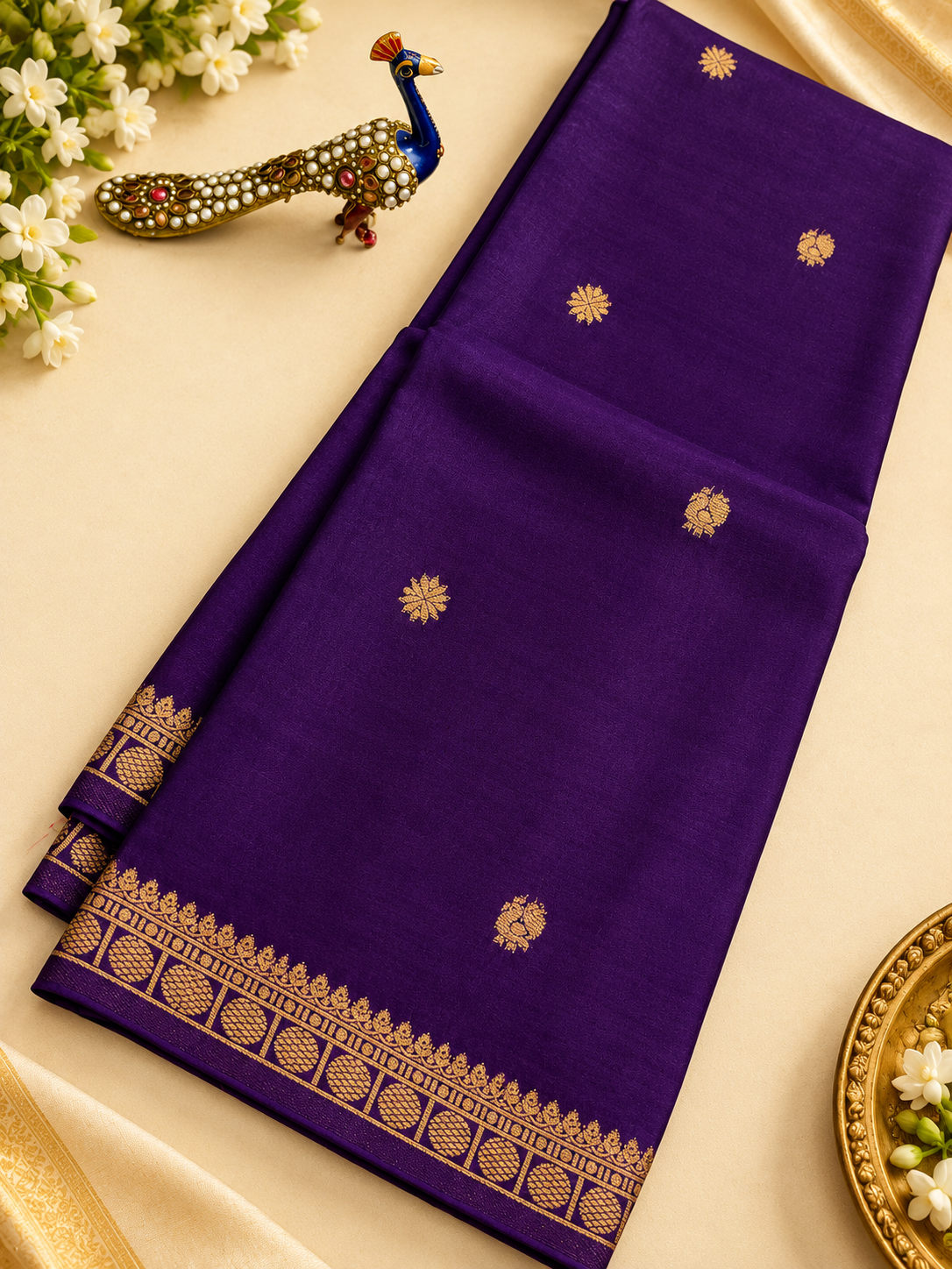 Viscose crape Rudraksha border